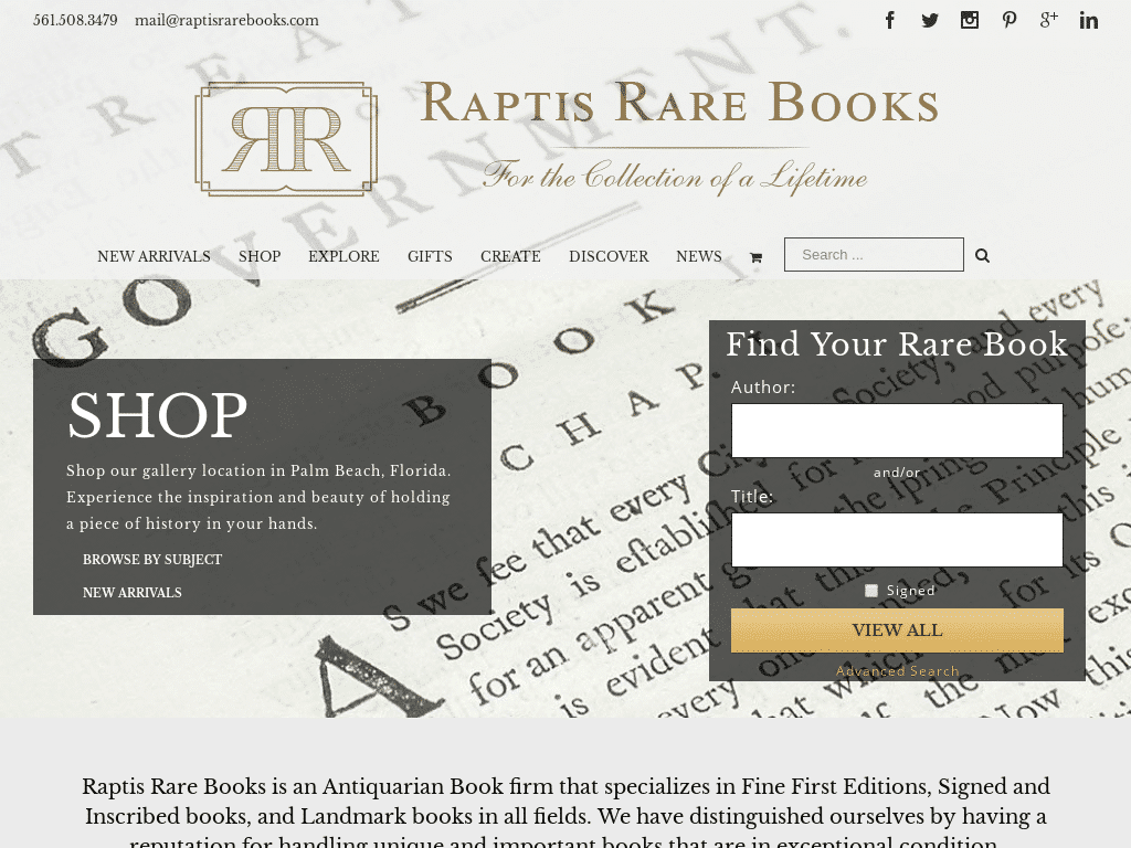 Best WordPress Design - Raptis Rare Books