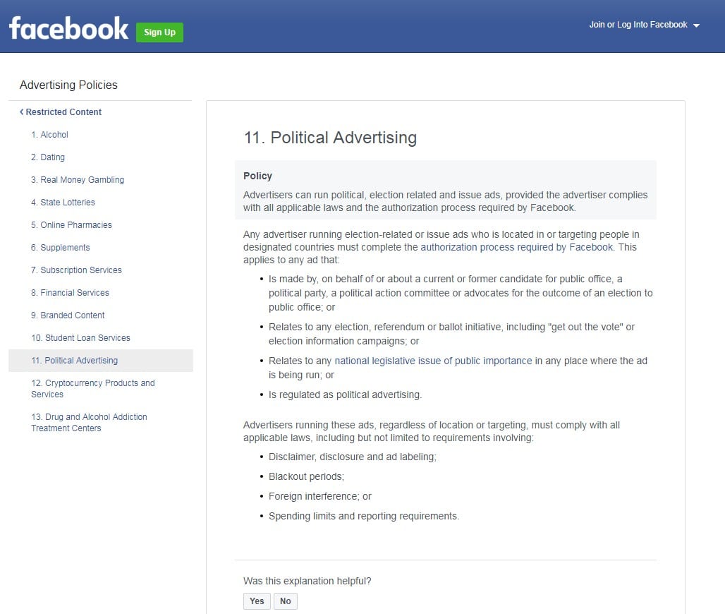 Facebook Political Advertising