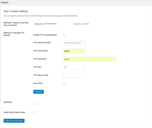 Plugin’s Import Page