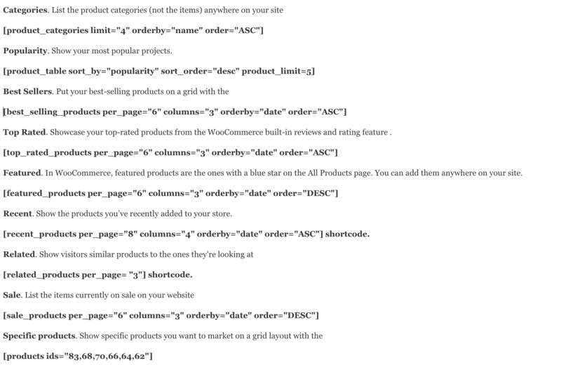 Product Display WooCommerce shortcodes